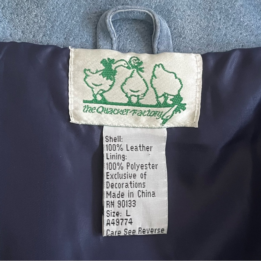 Suede Leather Barn Jacket L Blue Sunflowers Whipstitch Fall Boho Chore Quacker - Picture 9 of 16
